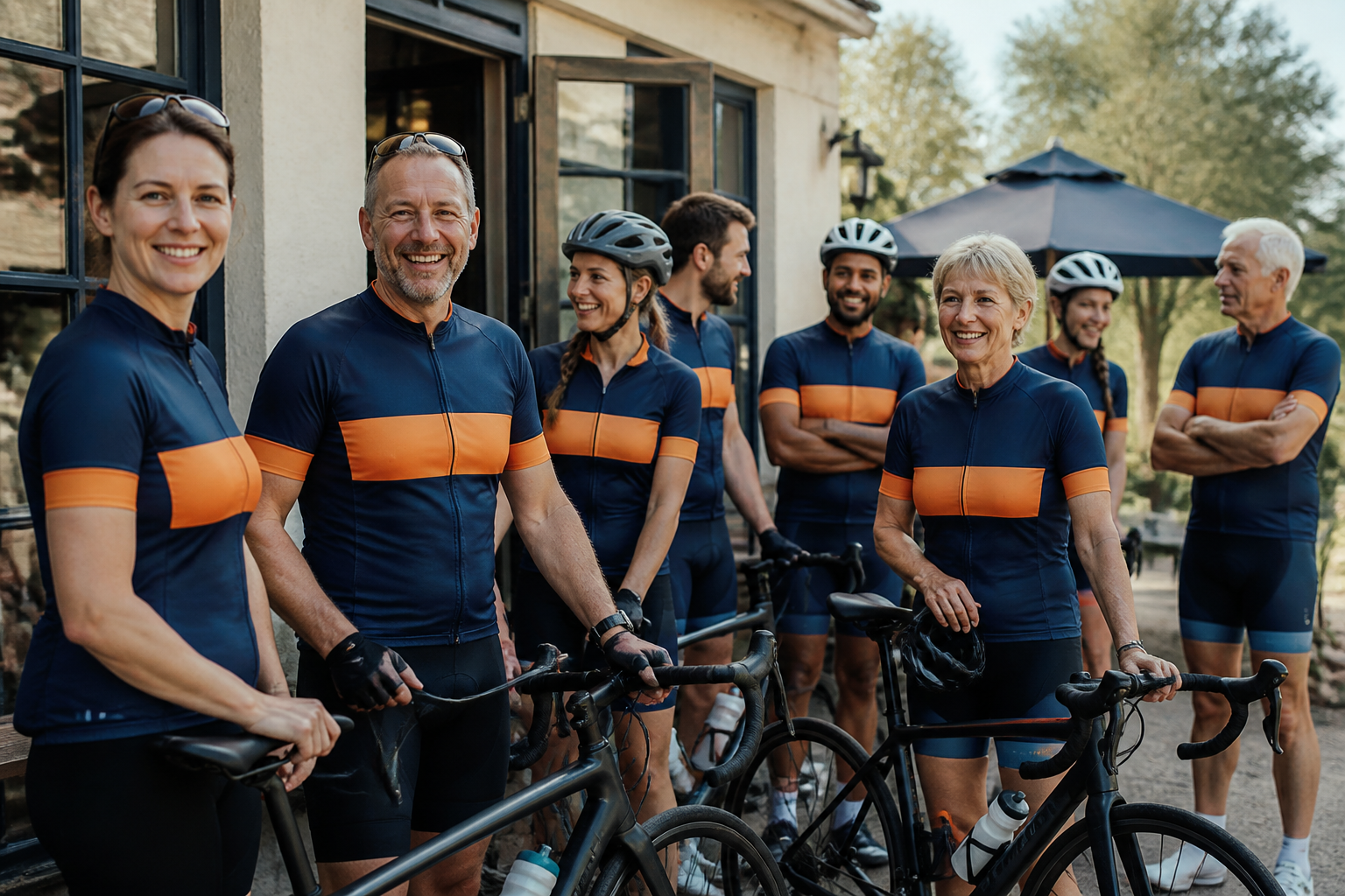 Team op de foto in custom kleding